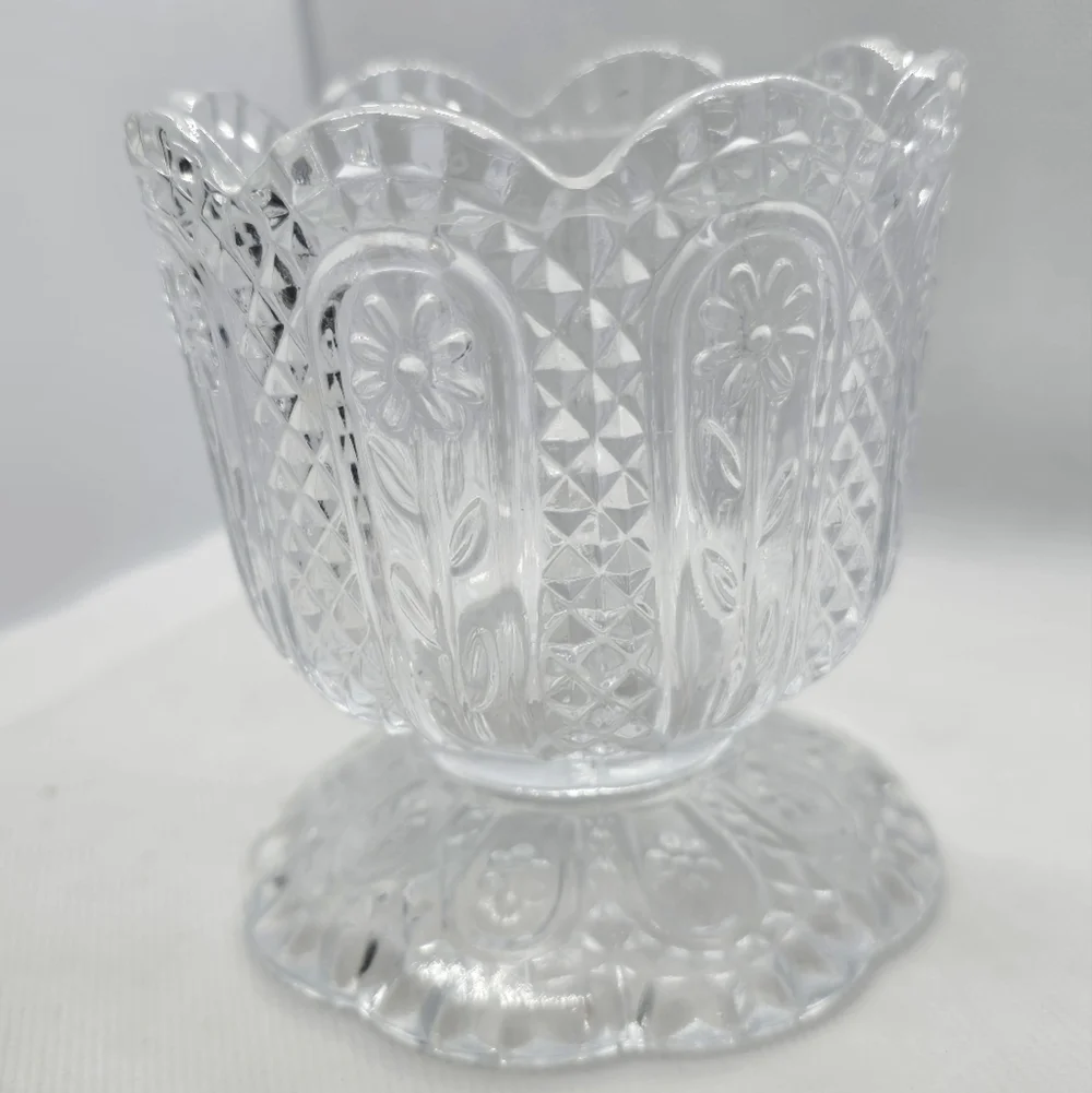Vintage Floral Avon Glass Candle Holder Bud Vase Candy Dish Clear Glass